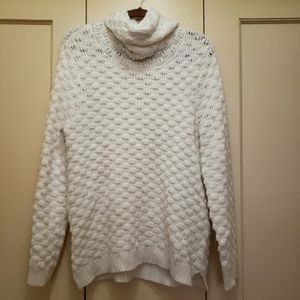 White Aran Long sleeve High Neck Sweater